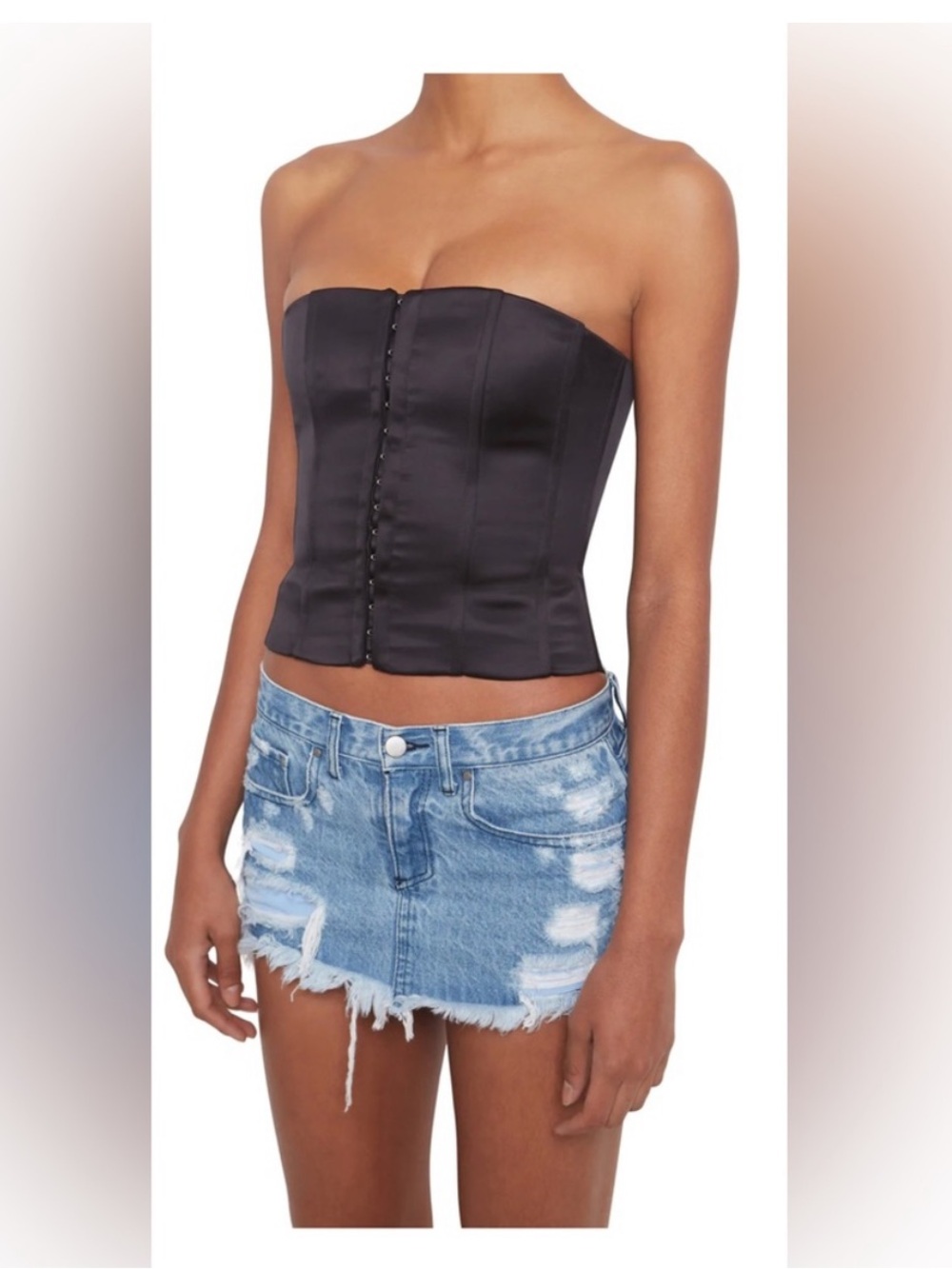 Danielle Guizio Black Satin Corset Top